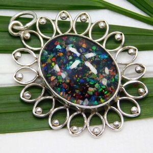 Stunning Natural Aurora Fire Opal certified in Sterling Silver - Pendant w/chain